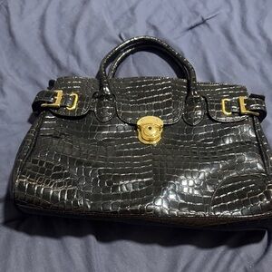 Elegant Black Crocodile-Embossed Handbag